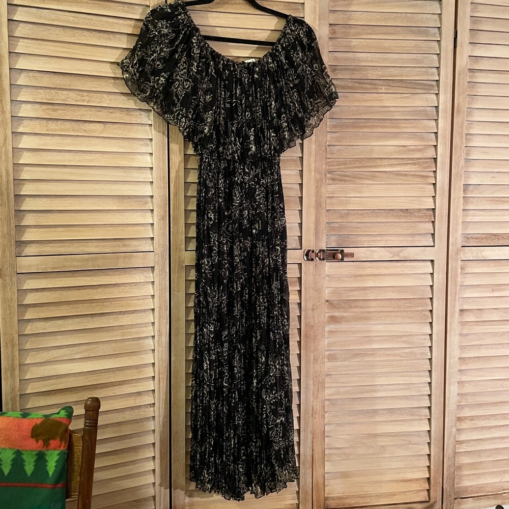 Sheer black and white off shoulder Et Al dress floral